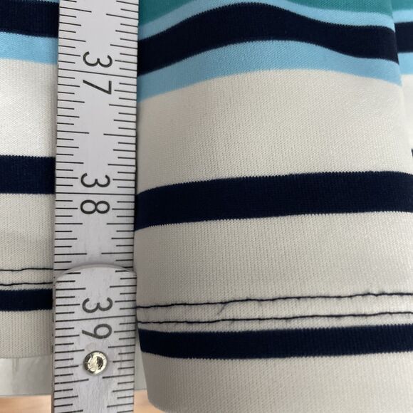 Enfocus Studio Blue Green Striped Dress Front Zip Midi Sleeveless Workwear Sz 6 - Picture 10 of 10